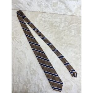 Jos. A. Bank Signature Gold Silk Tie Mens Gold Navy Blue Striped Paisley RN31608